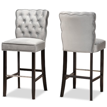 Baxton Studio Daphne Modern Dark Grey Velvet and Dark Brown Finished Wood 2-PC Bar Stool Set 183-11009-Zoro